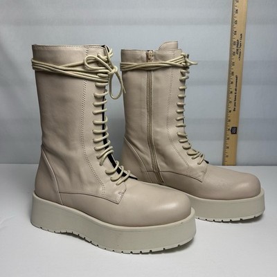 Paloma Barceló Flora Leather Lace-Up Platform Boots Ivory EU 41 Spain NIB