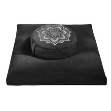 Meditation Zafu Cushion Set with Buckwheat Hulls  Memory Foam - Black