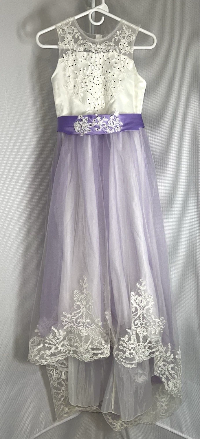 Girls Sleeveless High Neck Long Dress Bow Mesh Skirt Dress Hi-Low Hem Sz 150 y82