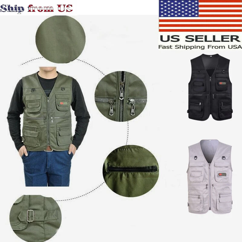Mens Utility Vest With Multiple Pockets Travel Photography Fishing Camping Hike