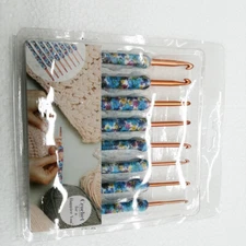 8pcs Blue Pottery Crochet Hooks Needles Knit Set，TPR Hilt Weave Tools