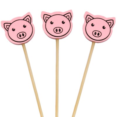 BambooMN Pink Pig Fancy Cocktail Appetizers Bamboo Toothpick Stirrer Stick Picks