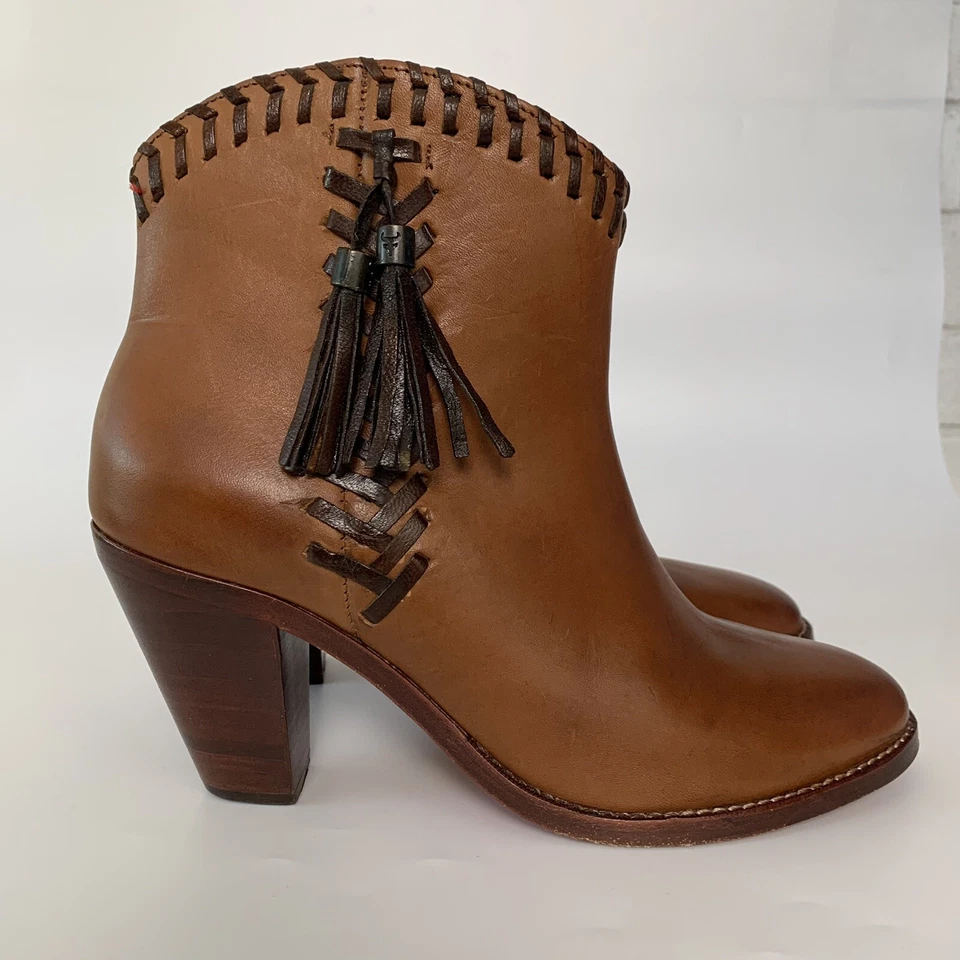 Trask Boots Brown Chelsea Zipper  Leather Tassel Western Mexico  Size 6 B - Image 3 of 4