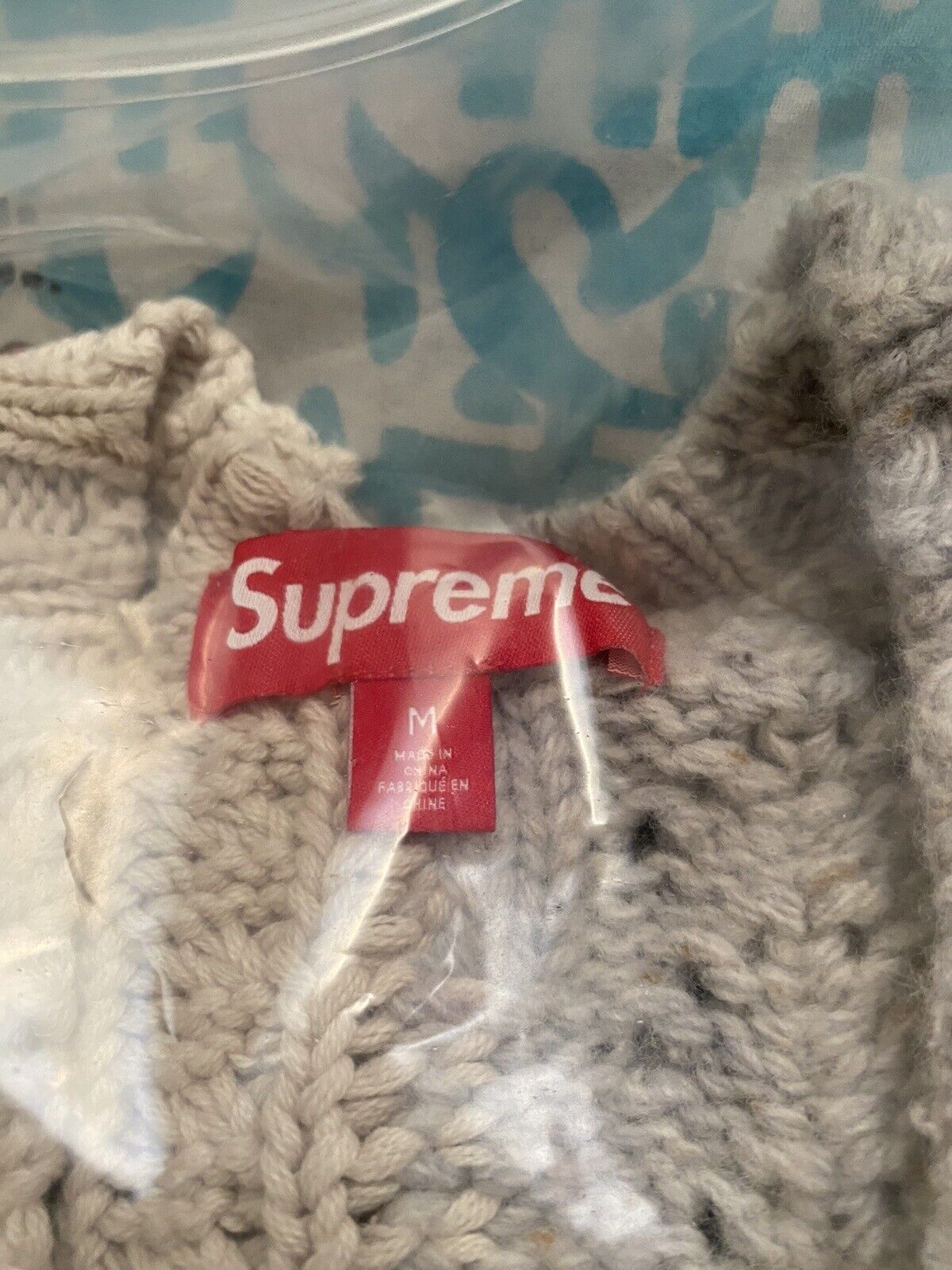 SUPREME PATCHWORK CABLE KNIT CARDIGAN IVORY FW 2023 SIZE MEDIUM