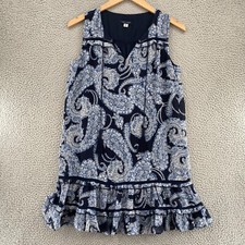 Tommy Hilfiger Dress Womens 10 Blue Paisley Shift Ruffled Chiffon Tie Neck Boho
