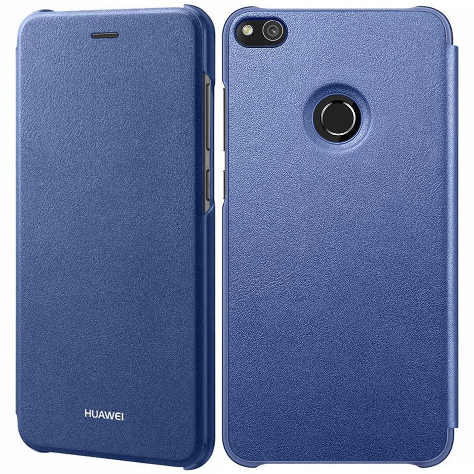 Custodia Cover Flip a Libro Huawei P8 Lite 2017 Originale Nero Black Blu Blue - Immagine 4 di 4