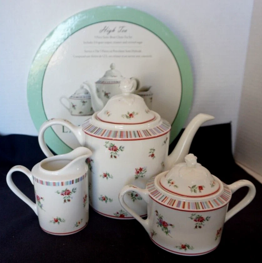 Laura Ashley HIGH TEA Bone China 5 pc. Tea Set Teapot Creamer