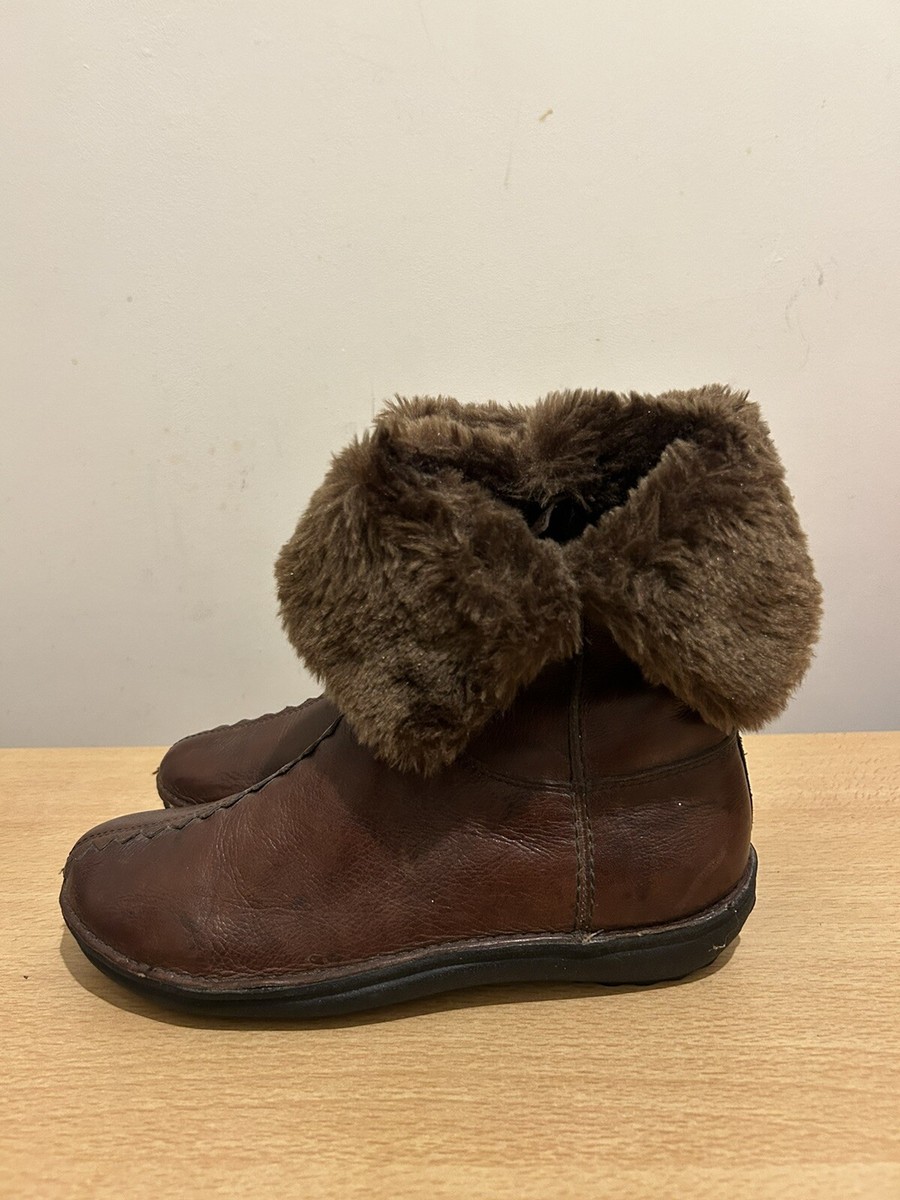 Hush Puppies snow storm ladies brown leather faux fur lined ankle boots uk