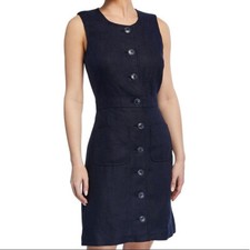  Tory Burch Button-Front Sleeveless Linen Shif Dress  Sz 6  $358  *833  