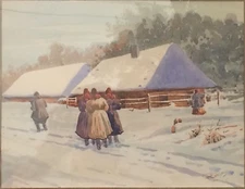 Edoardo Gelli Original Painting Art European Winter Scene Italian Artist