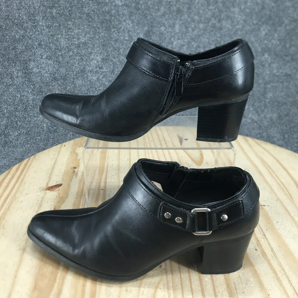 Thom McAn Boots Womens 8 Wide Jorgie Ankle Booties Block Heels Black Leather - Image 2 of 4