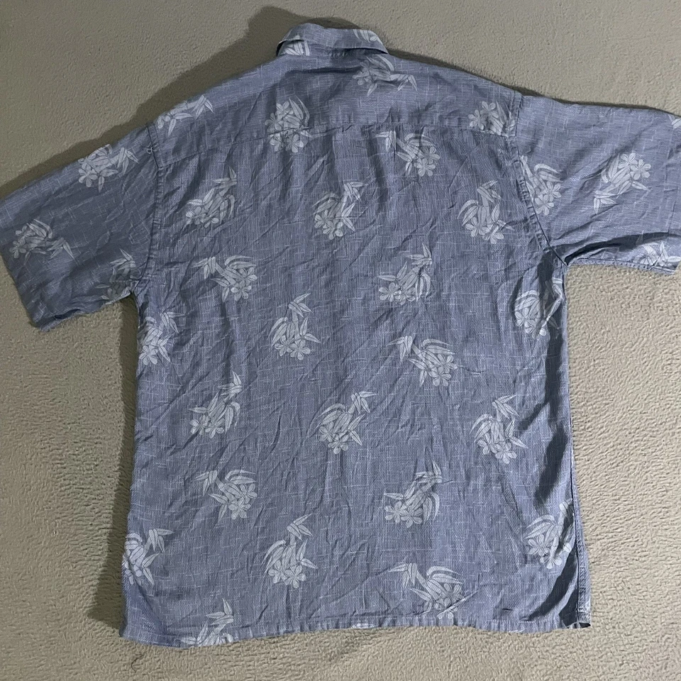 Camisa de campamento hawaiana Campia Moda para hombre mediana azul rayón estampado floral Foto 3 de 4