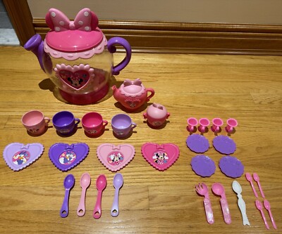 Disney Minnie Mouse Play Food Kitchen Tea Set 30 Pc Dishes Cups Plates  Utensils