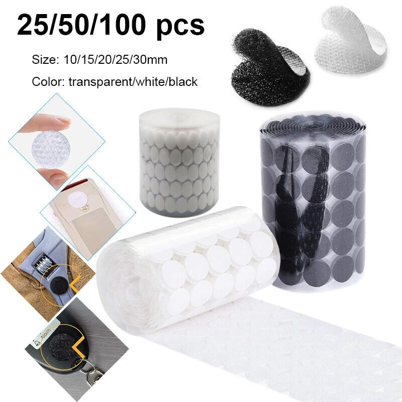 Hook & Loop Sticky Self Adhesive Round Dots 10,15,20,25,30mm Clear, White,Black - Image 2 of 4