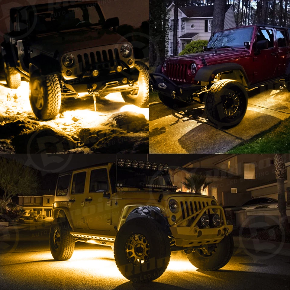 Luces LED de roca ámbar 9W luz debajo de la carrocería para Jeep Ford camión todoterreno ATV UTV 4x4 Foto 2 de 4