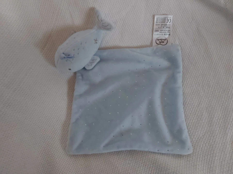 doudou plat poisson baleine bleu étoiles argentés MOTS D'ENFANTS état neuf - Photo 1/1