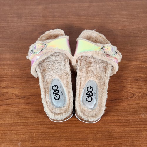GBG Los Angeles Softee Sandals 7 M Faux Fur Slip On One Strap Buckle - Picture 5 of 12