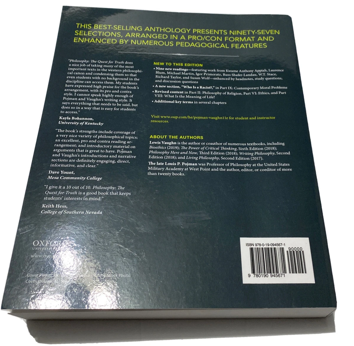 Philosophy: The Quest for Truth 11th edition, by Louis P Pojman