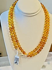 Baltic Amber Round Genuine Beads Long Necklace Honey Color