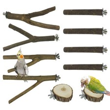 10 PCS Natural Wood Bird Perch Stand Bird Parrot Perch Stand Set Wooden Parro...