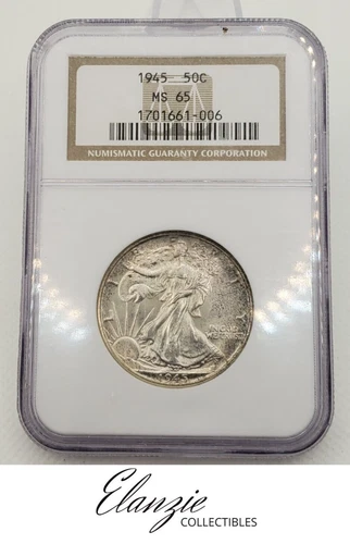 1945-P Walking Liberty Half Dollar NGC MS-65, toning on obverse