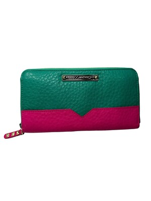 Rebecca Minkoff EUC Teal and Hot Pink Pebbled Leather Color Block Wallet 