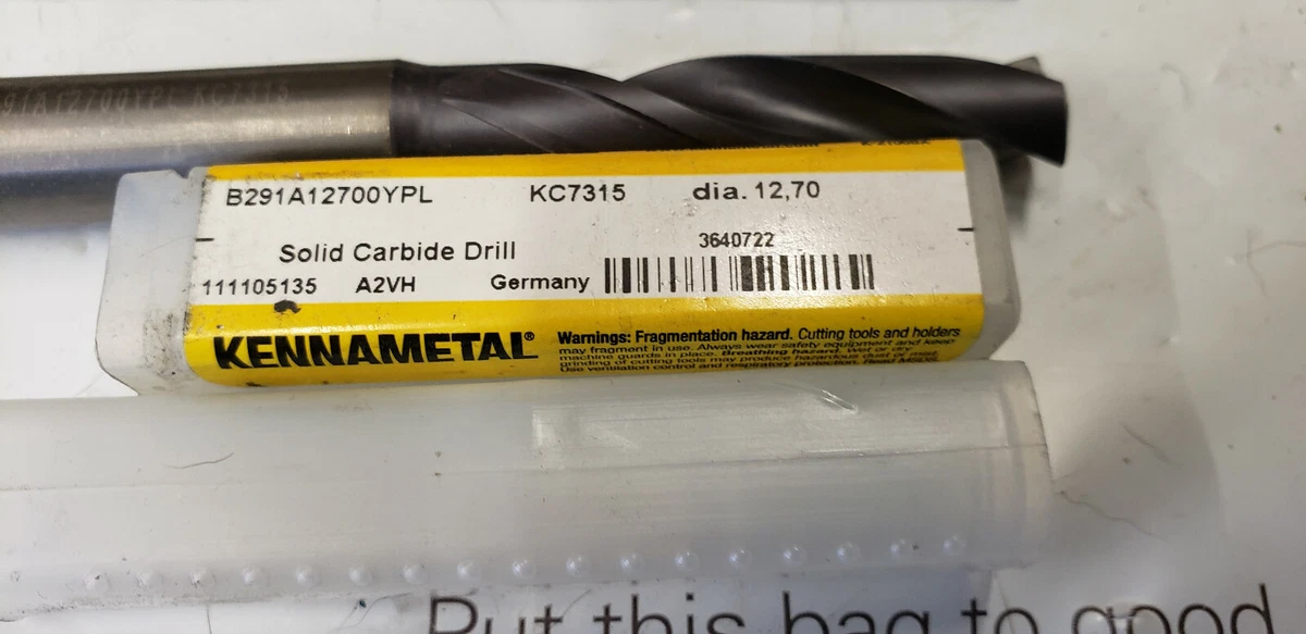 Kennametal 3640722 B291A12700YPL KC7315 12.70mm Solid Carbide  