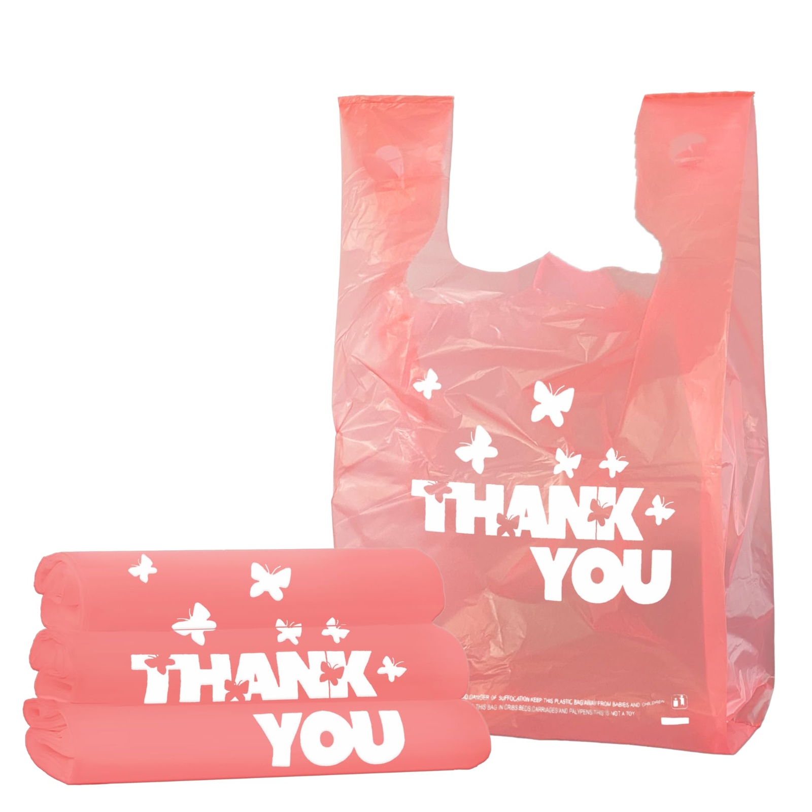 PINK Thank you bags, 50PCS T shirt bags, To Go Bags,Grocery bags, Reusable an...