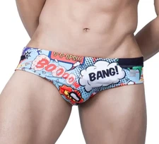 Comics "Bang! Boom!" Print Men's Swim Briefs. Size X-Large 36"