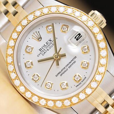 ROLEX Damen Datejust 79173 Silber Zifferblatt 18K Gelbgold Diamant Uhr