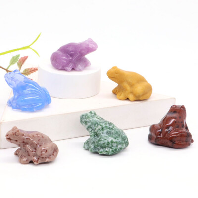 1.6'' Frog Statue Natural Stone Crystal Carved Animals Figurines Home Decor Gifts