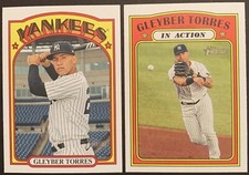 (18) 2021 TOPPS HERITAGE GLEYBER TORRES BASE IN ACTION #291 #292 YANKEES