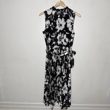 Tahari ASL Floral Pleated Handkerchief Hem Midi Sleeveless Dress Womens 6