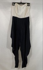 Vintage 80s D. Frank Strapless Smocked Jumpsuit White Black Gold Trim NWT Sz 8