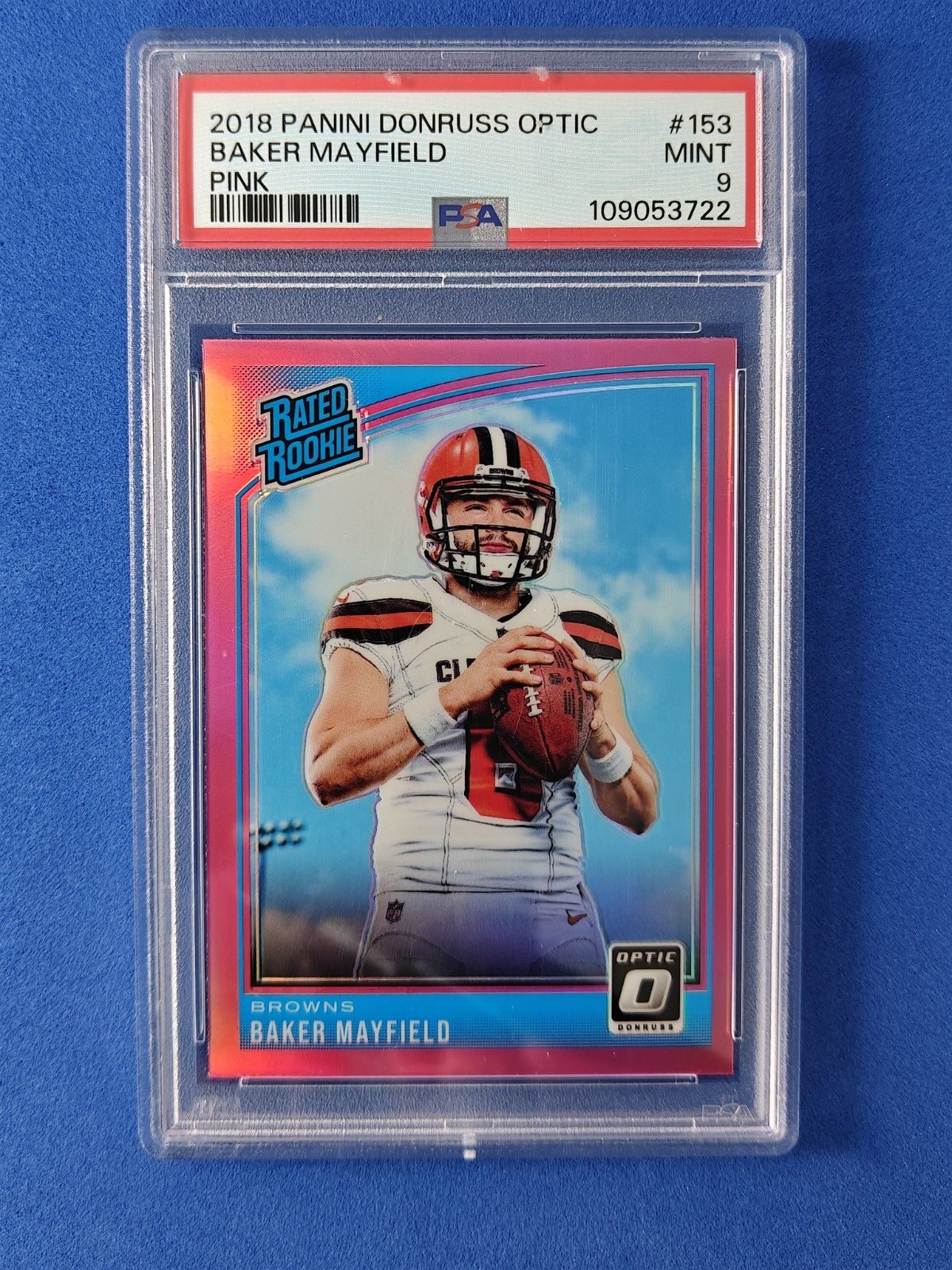 🔵 2018 Panini Donruss Optic BAKER MAYFIELD Pink Rated Rookie RC #153 PSA 9