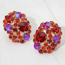 Oversized Rhinestone Cluster Evening Clip On Earrings