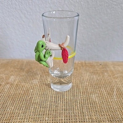 Cow Skull Lizard Feathers Crisa Shot Glass Polymer Clay & Glass Signed 3D
