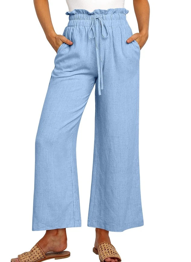 Pantalones cortos de cintura elástica con cordones de pierna ancha de color liso Foto 4 de 4