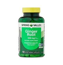 Spring Valley Ginger Root Digestive Health Dietary Supplement Capsules, 550 mg,