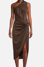 Aidan Mattox by Adrianna Papell Women's Brown Satin Crepe Pleated Dress Size 14