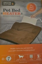 CREATIVE SOLUTIONS PET BED HEATER W/ Fleece Cover Size L 11" X 23.75" Tan NEW