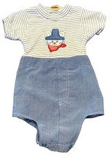 Vintage 70s 80s CARTERS Cowboy Farmer Mouse Appliqu  One Piece Snap Romper 12M
