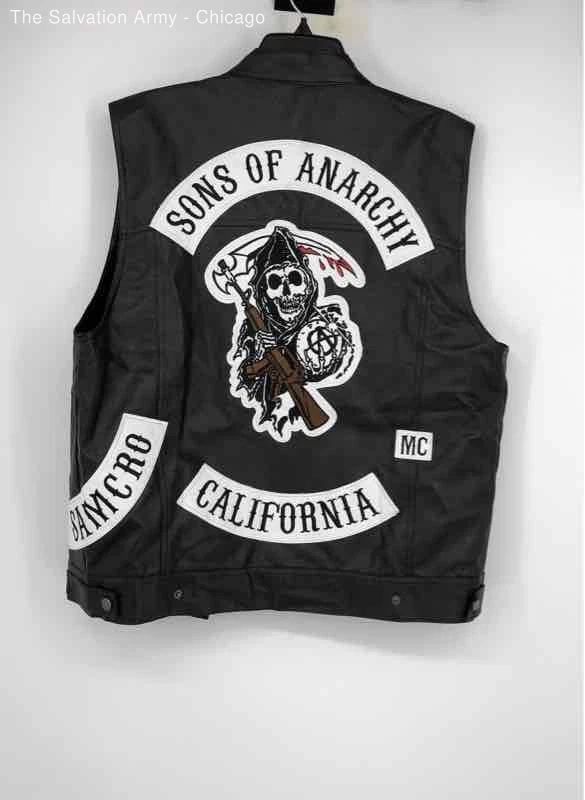 Sons Of Anarchy Mens Black Sleeveless Pockets Snap Front Motorcycle Vest Sz 2XL - Image 2 of 4