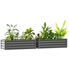Outsunny Set of 2 Raised Garden Bed Galvanised Planter Box, Light Grey