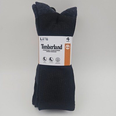 Timberland Mens 4 Pair Comfort Cushioned Crew Socks Black Assorted Size 9-12 L