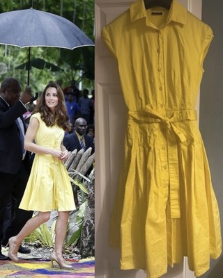 Jaeger Pleated Shirt Dress in Yellow - ASO Kate Royal Duchess - UK6/US2