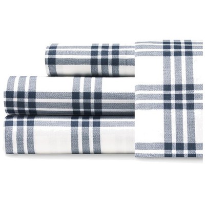 Navy Plaid Twin XL Sheet Set - 100% Cotton Percale