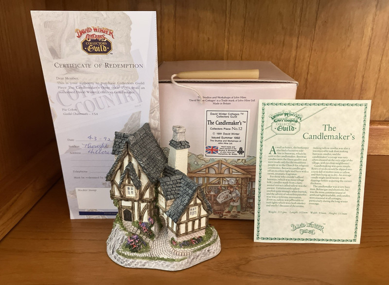 David Winter Cottages The Candlemaker's Cottage 1991 Includes Candle MIB COA