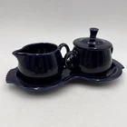 Fiestaware Homer Laughlin Cobalt Blue Creamer Sugar Bowl Lid Tray  4Pc Set HLC