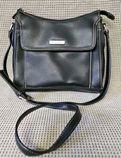 Liz Claiborne Faux Leather Villager Black Shoulder Bag Purse Built-in Card/ID 